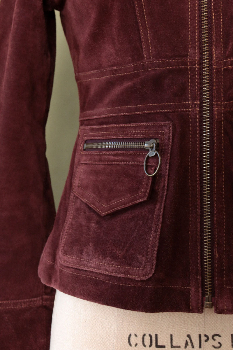 Berry Zipper Suede Jacket XS S