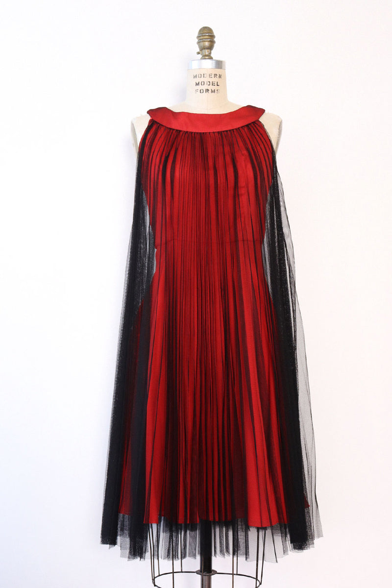 pleated tent dress Pleated Chiffon Red Black Tent Dress S