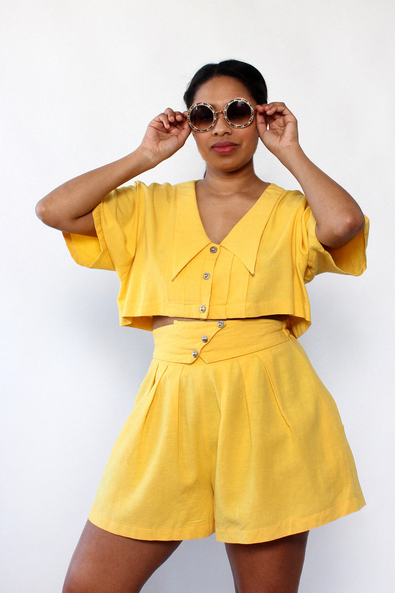 Canary Yellow Shorts Set L OMNIA