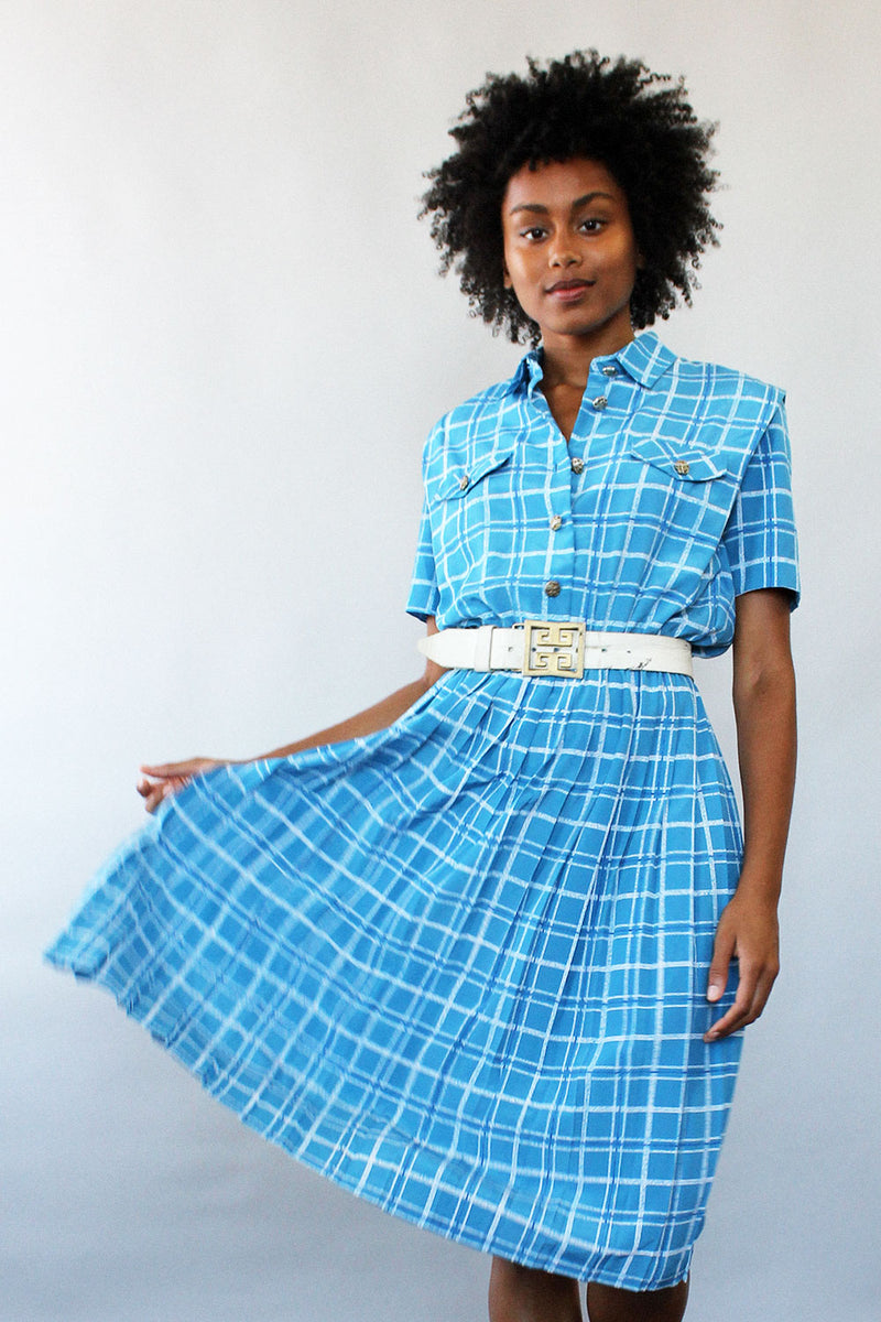 Sky Blue Plaid Shirtwaist Dress M Sky Blue Plaid Shirtwaist Dress M
