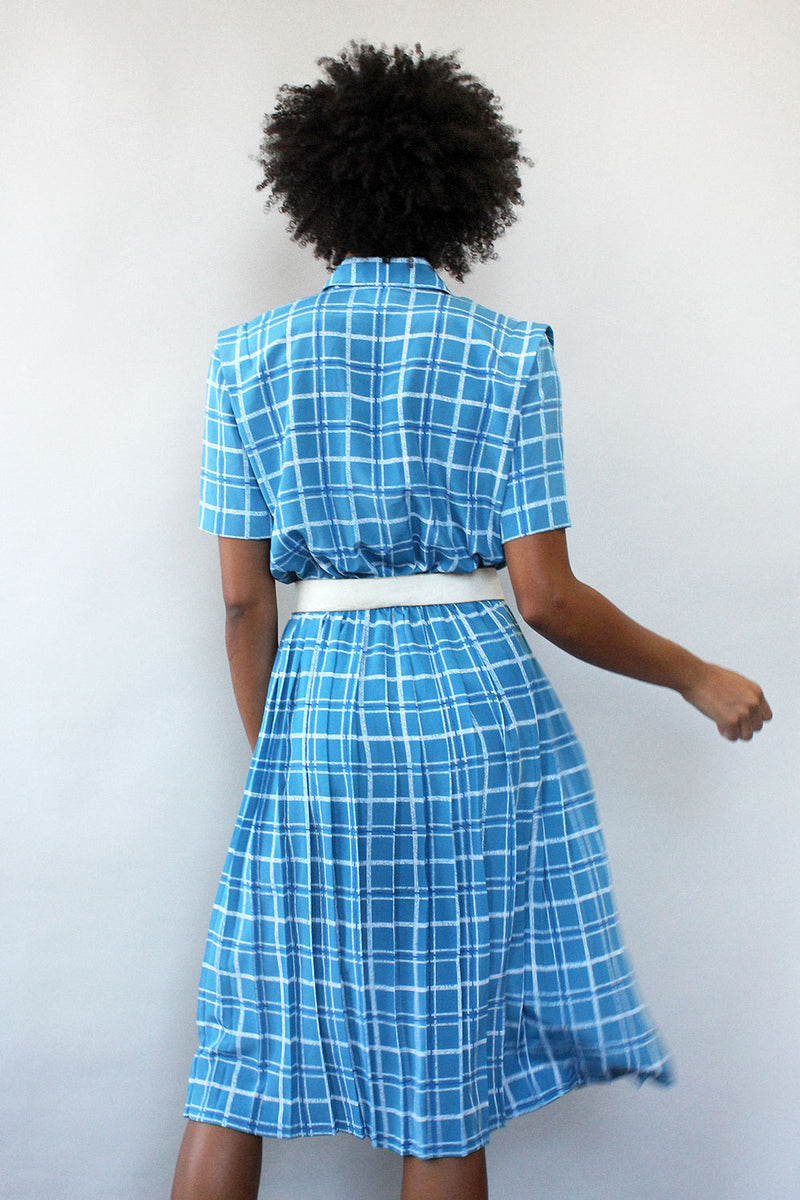 Sky Blue Plaid Shirtwaist Dress M OMNIA Sky Blue Plaid Shirtwaist Dress M OMNIA