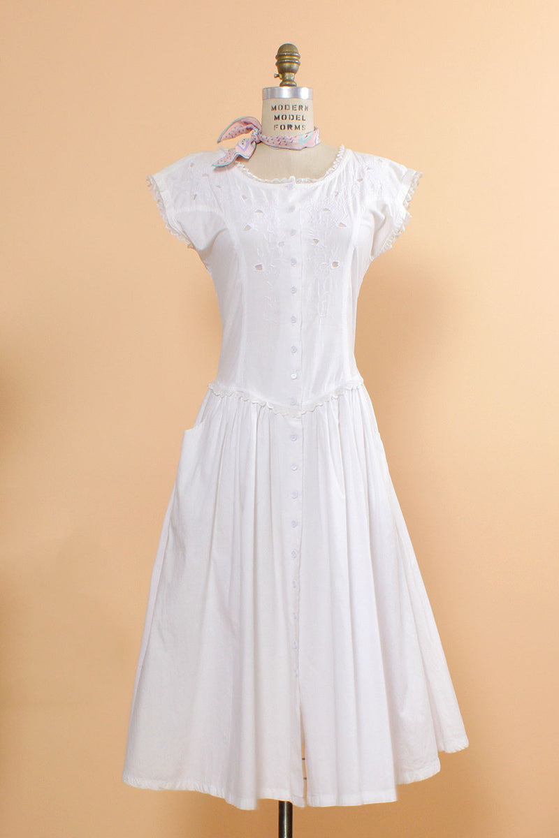 Starina White Cotton Dress M OMNIA Starina White Cotton Dress M OMNIA