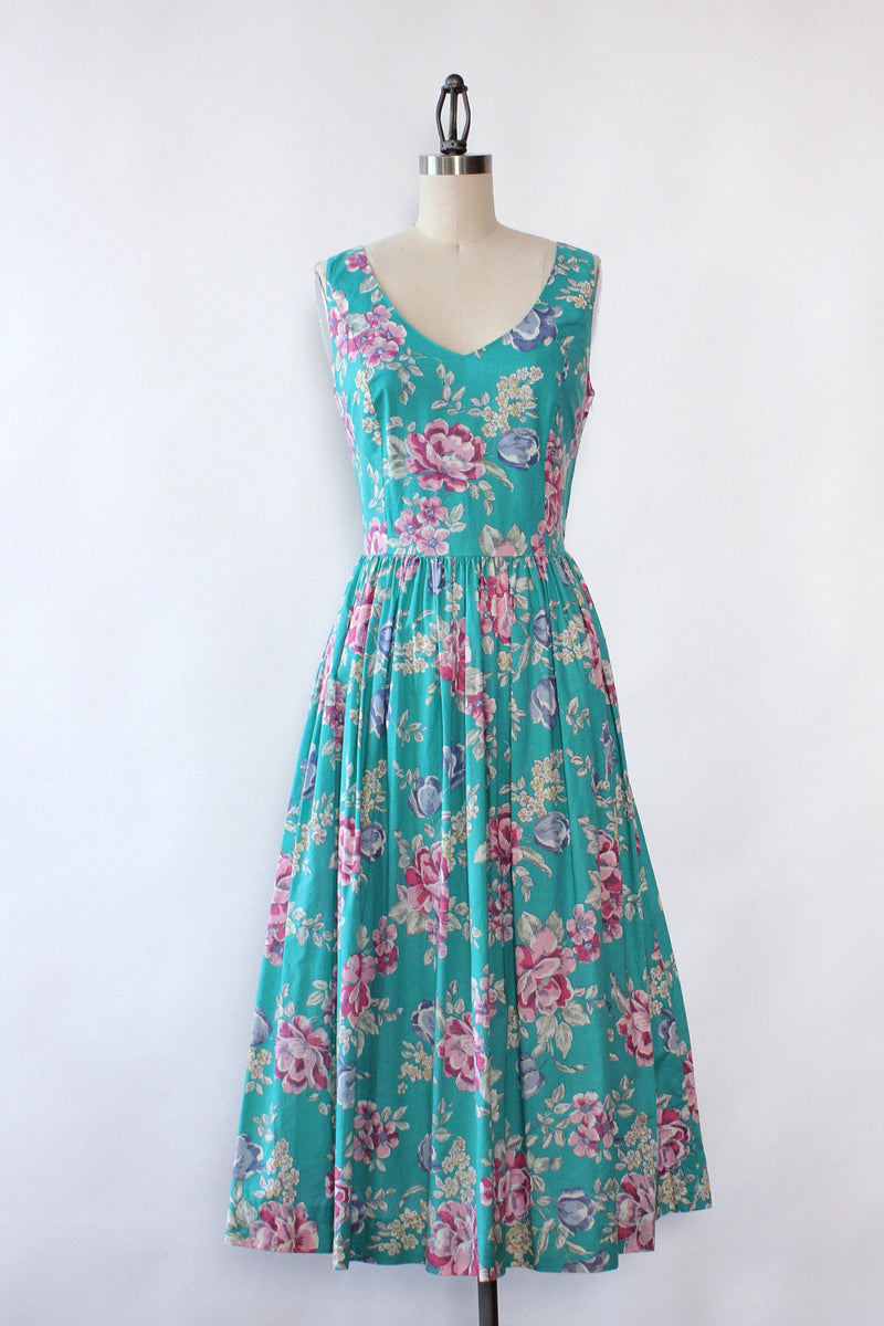Laura Ashley Teal Cotton Dress S – OMNIA Laura Ashley Teal Cotton Dress S – OMNIA