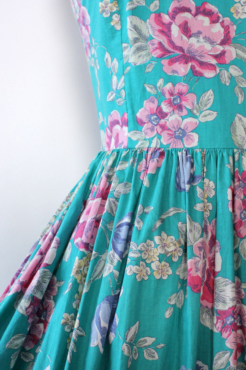 Laura Ashley Teal Cotton Dress S – OMNIA Laura Ashley Teal Cotton Dress S – OMNIA