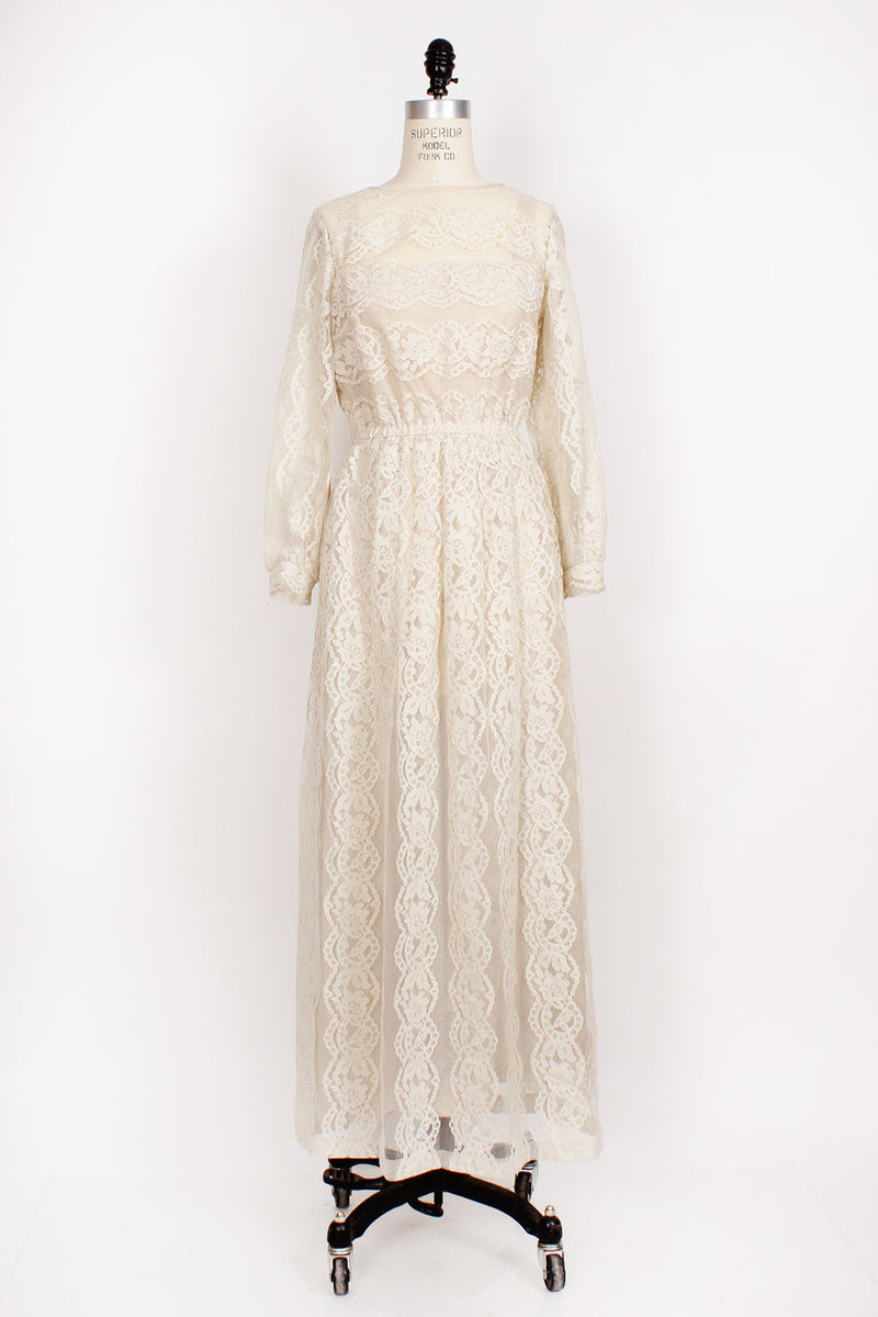 70s Ivory Lace Maxi Dress S/M OMNIA 70s Ivory Lace Maxi Dress S/M OMNIA