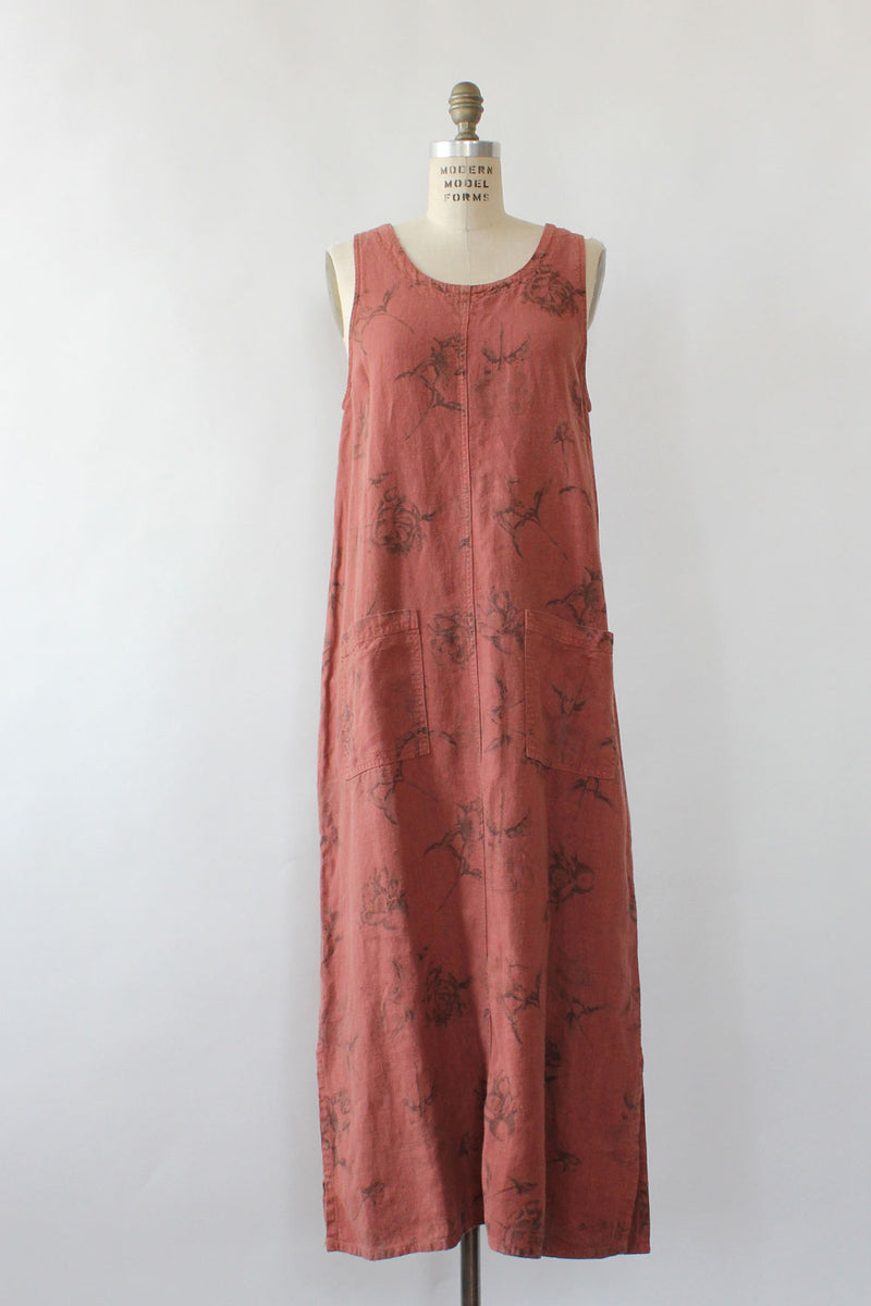 Terracotta Linen Jumper Dress S/M OMNIA Terracotta Linen Jumper Dress S/M OMNIA