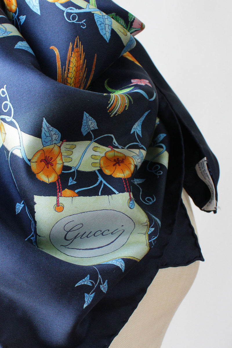 Gucci Navy Bamboo Floral Scarf