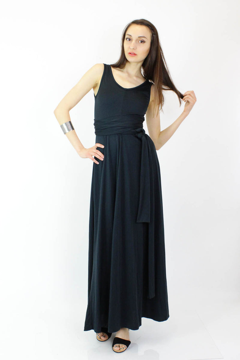 70s Black Open Back Maxi Dress S OMNIA 70s Black Open Back Maxi Dress S OMNIA