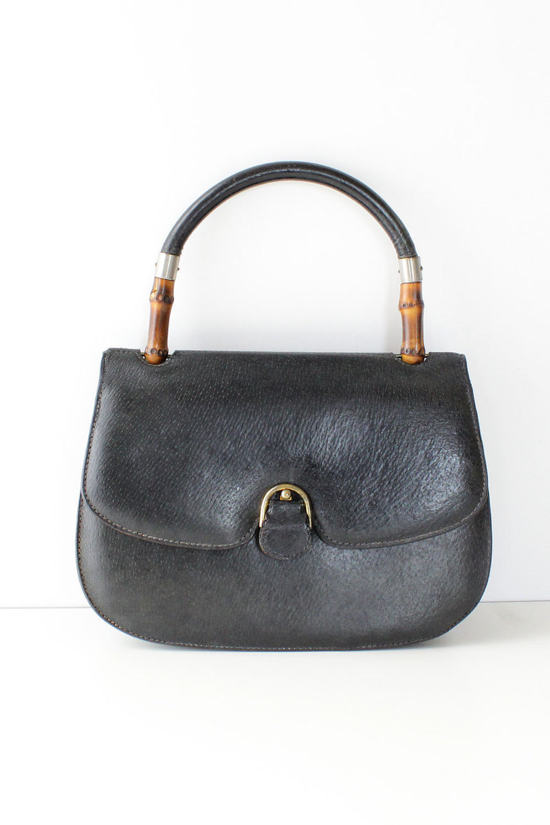 60s Gucci Navy Bamboo Satchel - Main Image