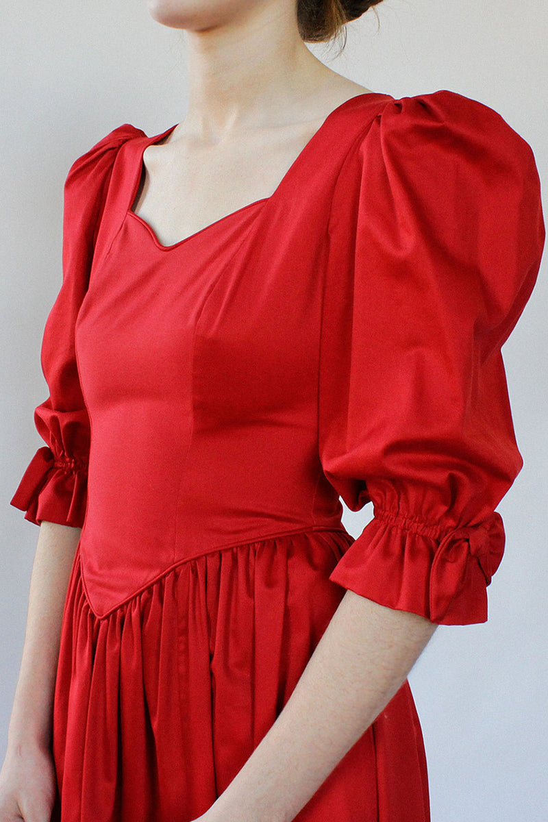 laura ashley red dress 80s Laura Ashley Dress Red Cotton Floral Print w/Short Sleeves