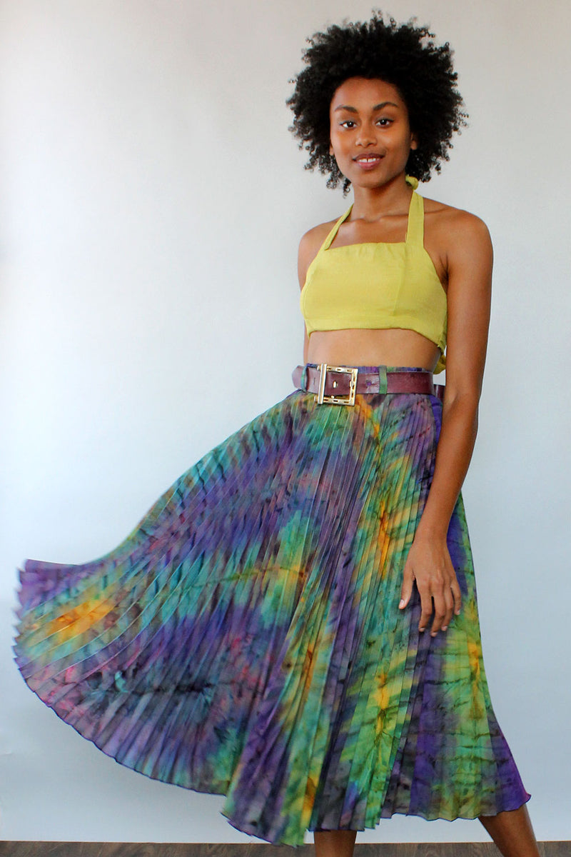 Accordion Pleat Tie Dye Skirt XS S OMNIA
