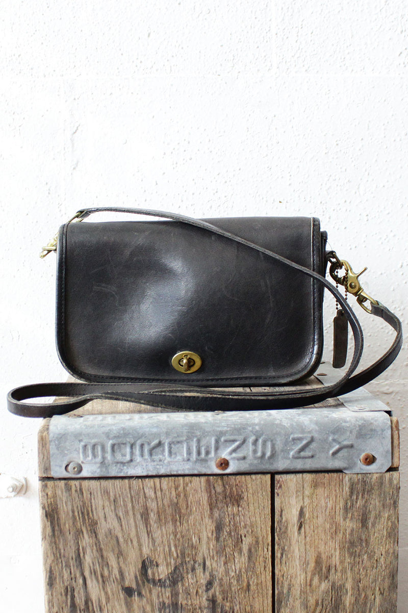 Vintage Coach Bag Penny Pocket Bag in Black Leather Crossbody 