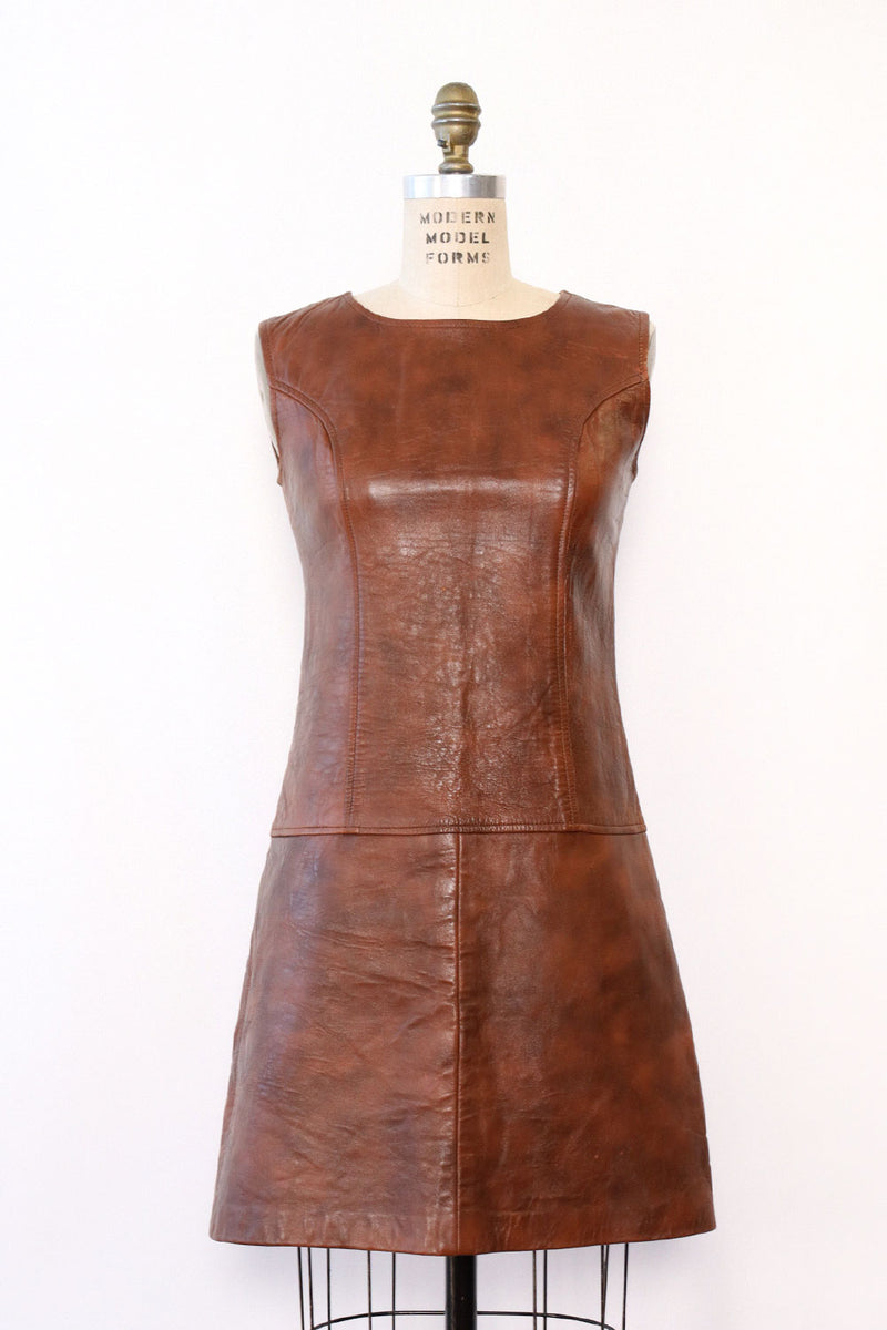 Chestnut Leather Mini Dress XS/S OMNIA Chestnut Leather Mini Dress XS/S OMNIA