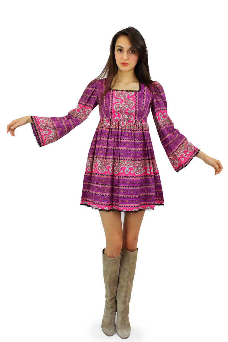 60s Babydoll Paisley Mini Dress XS – OMNIA 60s Babydoll Paisley Mini Dress XS – OMNIA