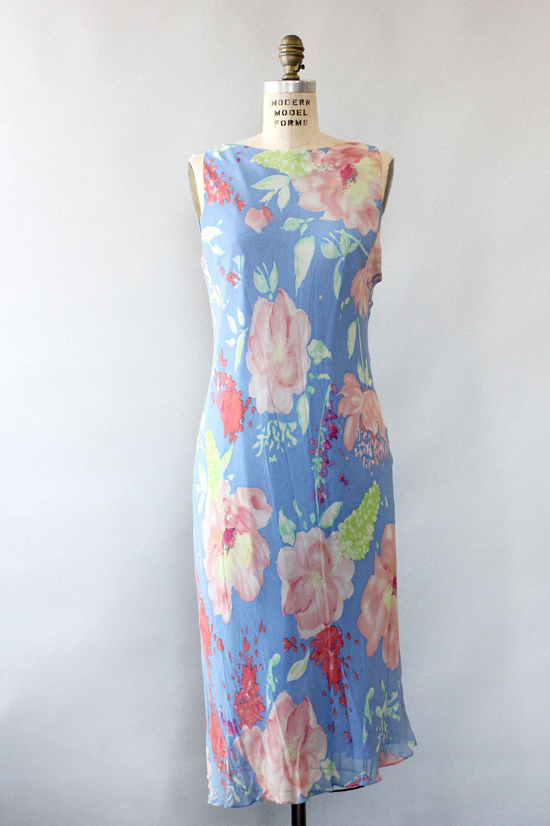 ralph lauren silk floral dress NEW$189/LAUREN LAUREN/SZ.8/100% SILK/FLORAL/MIDI DRESS/RUFFLE FRONT/LINED Straight fit NWOT Ralph Lauren Collection Ashita