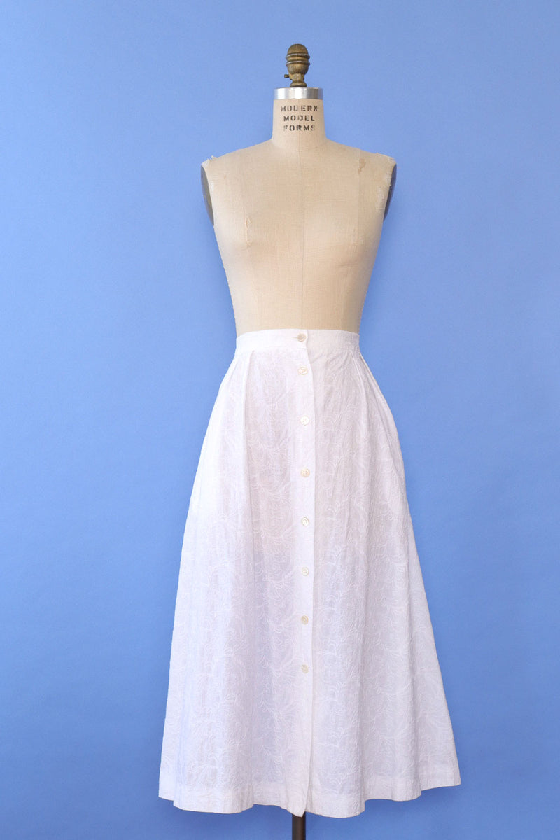 White embroidered midi skirt top