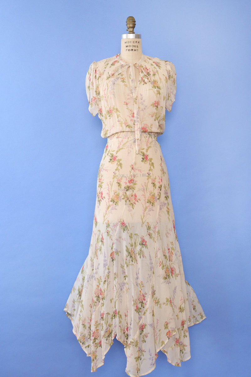 Ralph Lauren Sheer Floral Bias Cut Dress L OMNIA Ralph Lauren Sheer Floral Bias Cut Dress L OMNIA