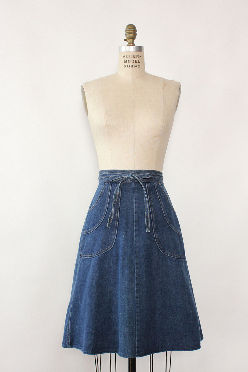 Denim wrap flare skirt sales