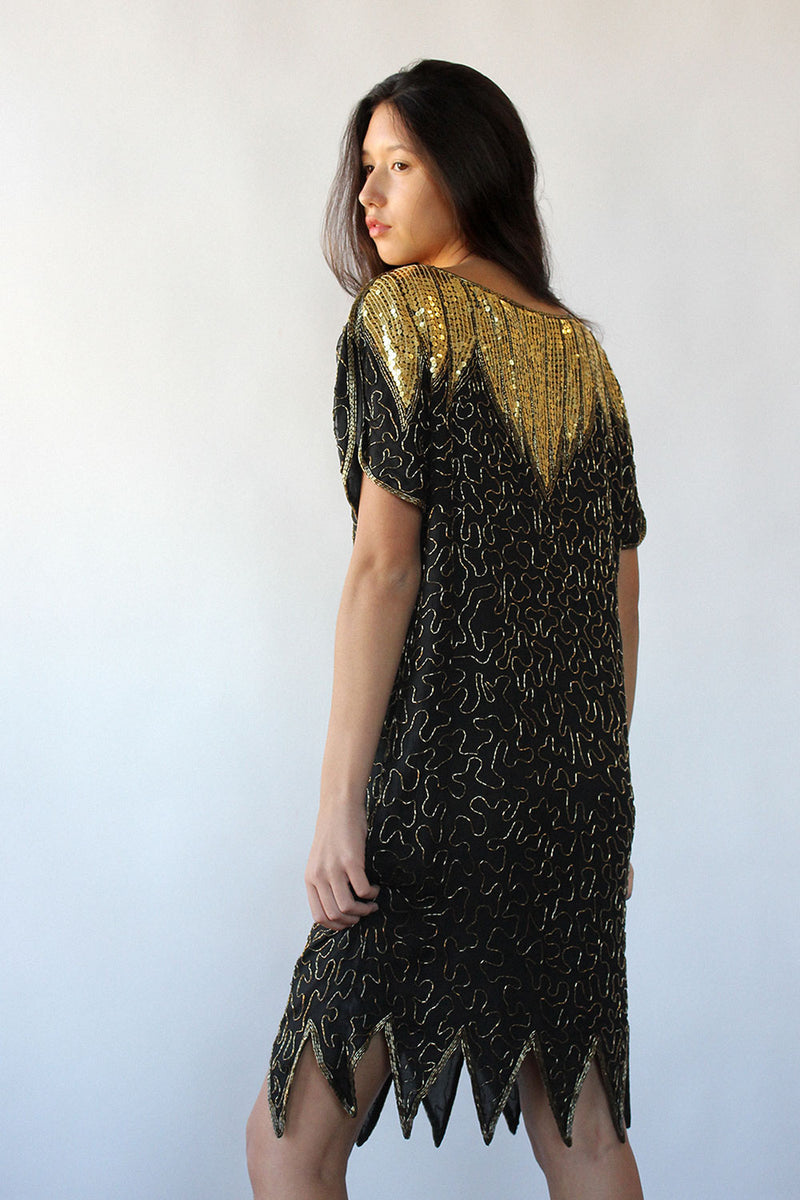 Golden Butterfly Sequin Silk Dress XS/S OMNIA Golden Butterfly Sequin Silk Dress XS/S OMNIA