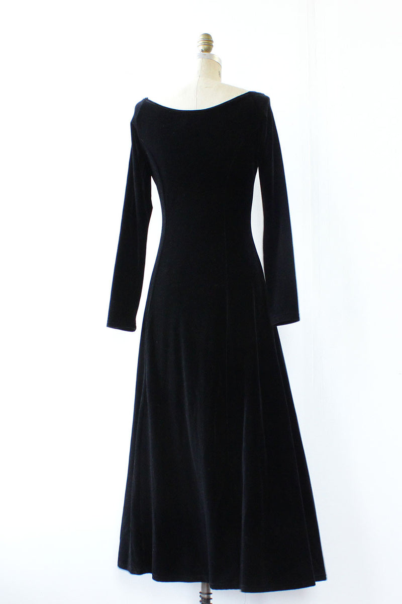 Witchy Black Velvet Maxi Dress M OMNIA Witchy Black Velvet Maxi Dress M OMNIA