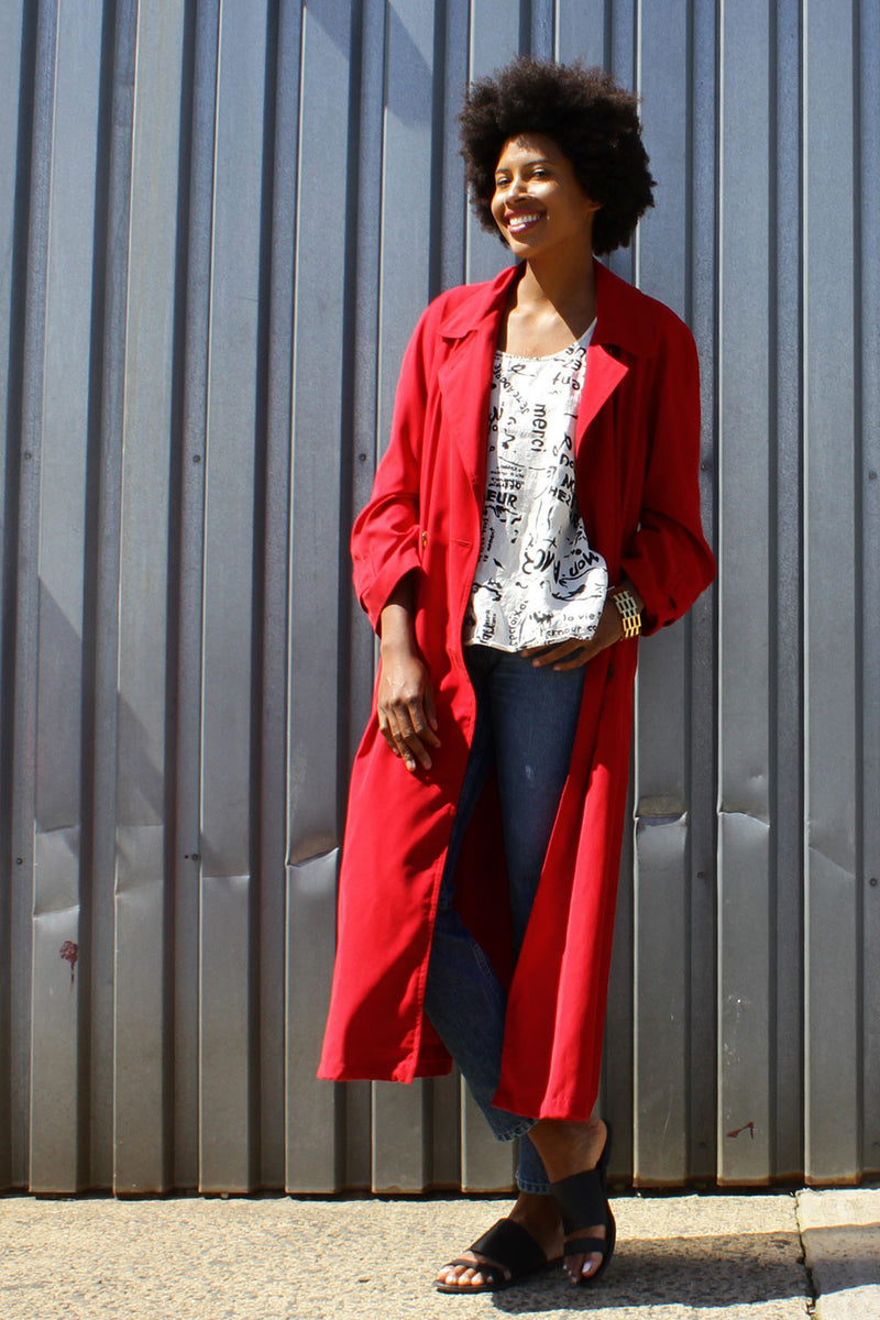 Cherry red trench coats