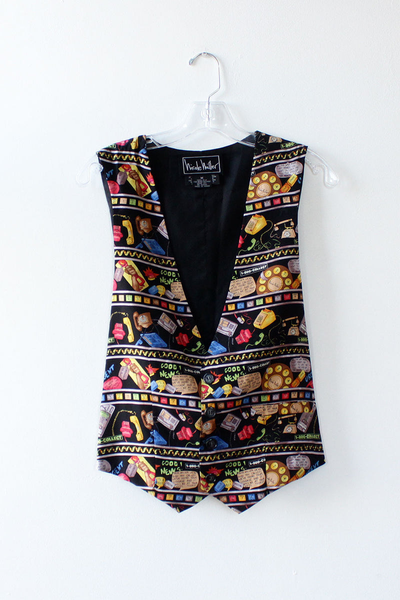 Nicole Miller Novelty Print Telephone Vest M OMNIA