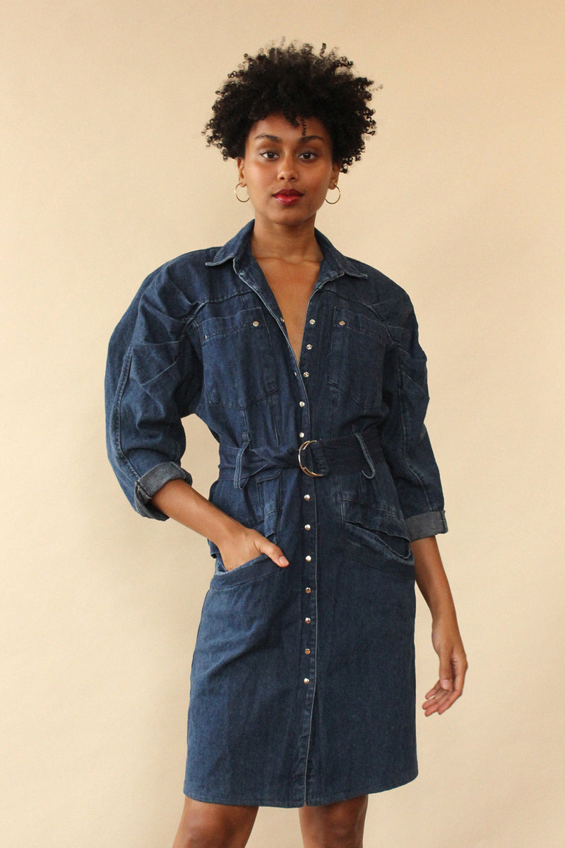 Blondie Denim Snap Dress M OMNIA