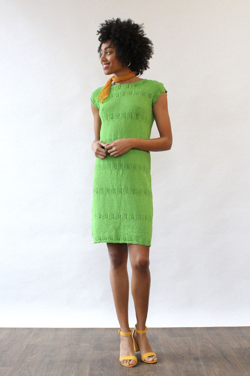 Lime Scalloped Knit Dress S-L OMNIA Lime Scalloped Knit Dress S-L OMNIA