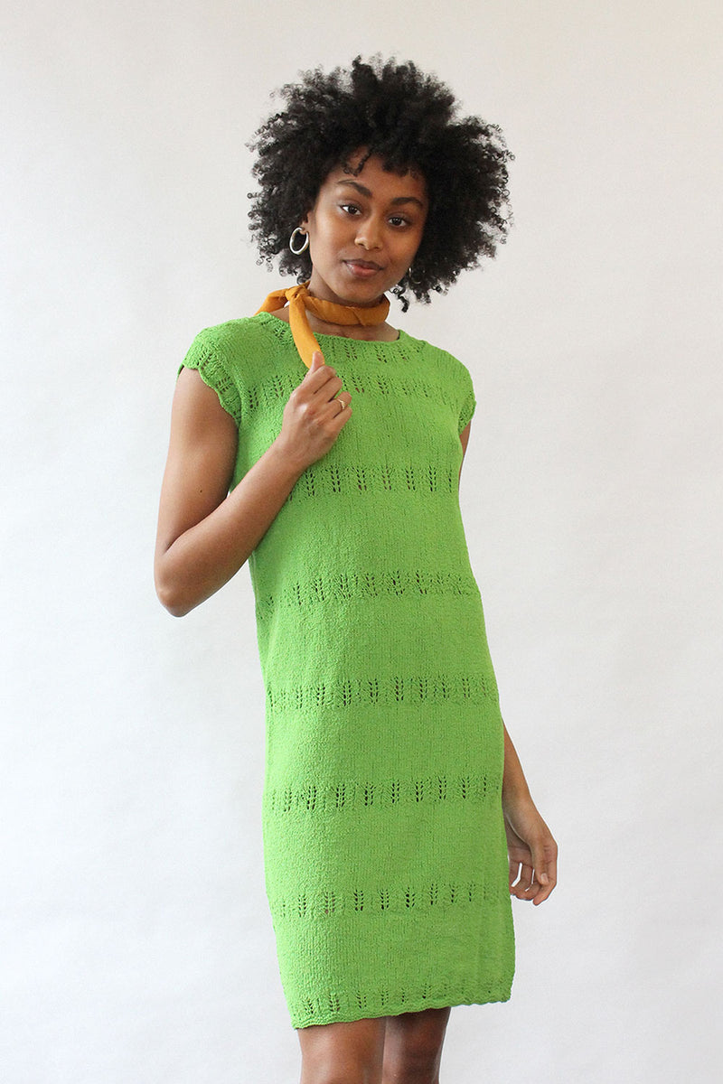 Lime Scalloped Knit Dress S-L OMNIA Lime Scalloped Knit Dress S-L OMNIA