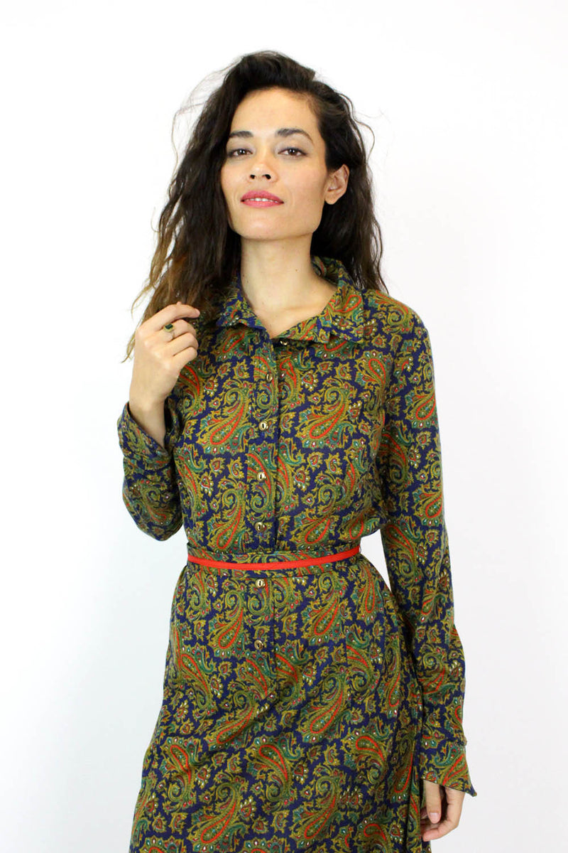 60s Paisley Long Sleeve Ski Lodge Dress M/L OMNIA 60s Paisley Long Sleeve Ski Lodge Dress M/L OMNIA