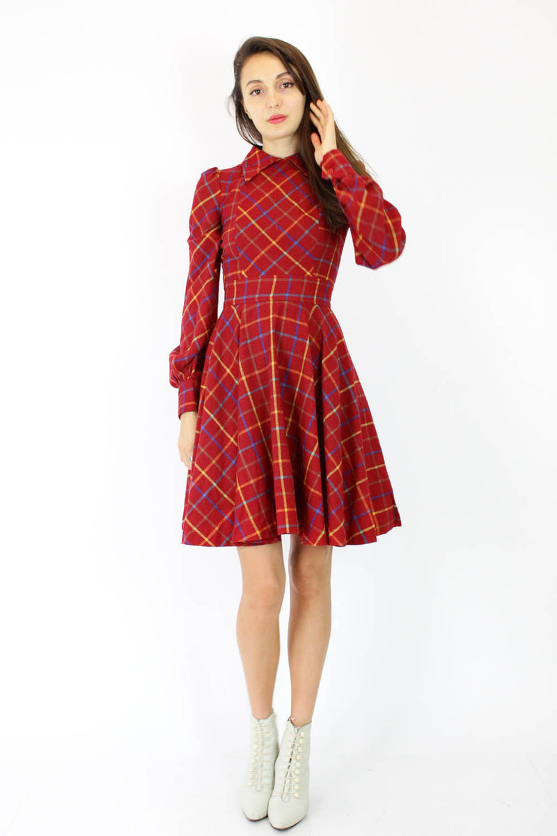 60s Collared Plaid Dress XS – OMNIA