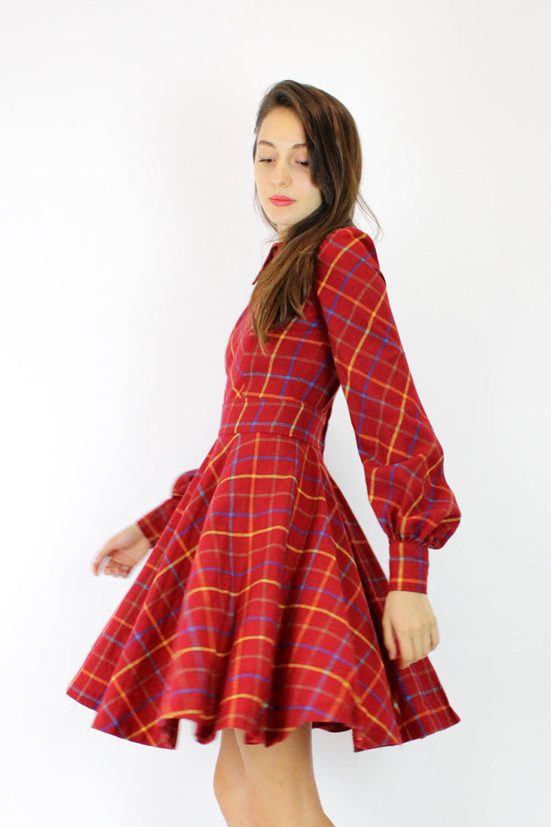 60s Collared Plaid Dress XS