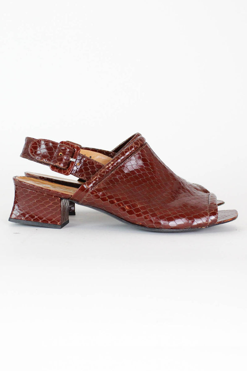 Robert Clergerie Snakeskin Chunky Heel Mules - Main Image
