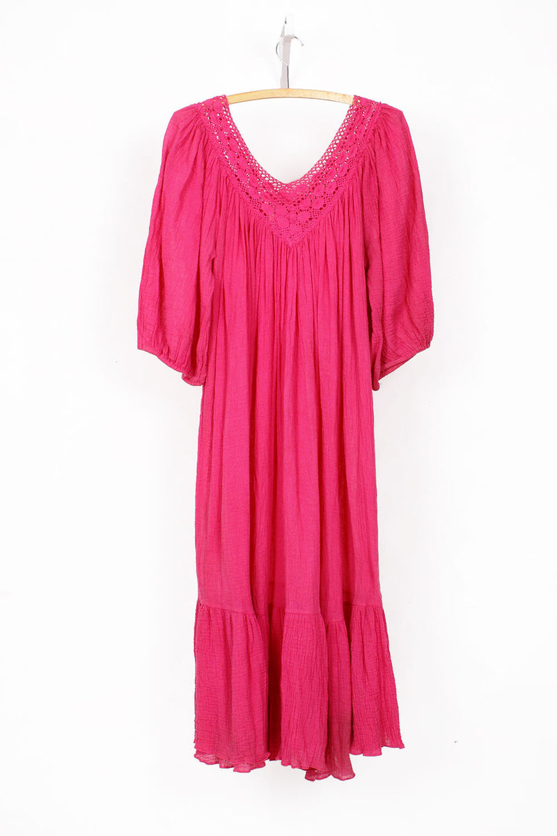 Hot Pink Gauze Crochet Dress OMNIA Hot Pink Gauze Crochet Dress OMNIA