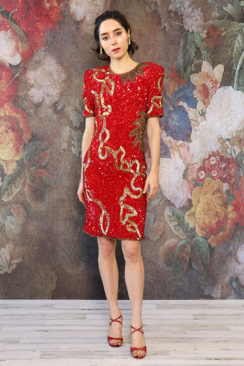 Laurence Kazar Beaded Crimson Dress XS/S Laurence Kazar Beaded Crimson Dress XS/S