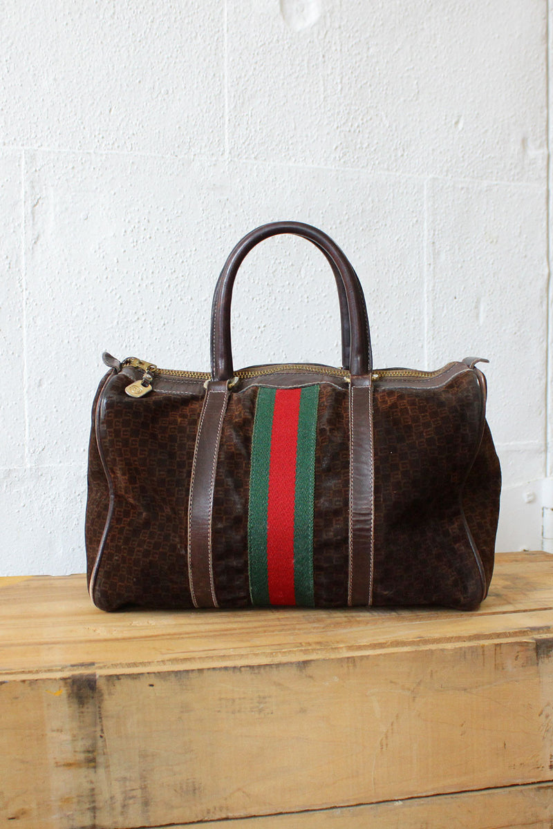 Vintage Gucci Striped Suede Speedy Bag