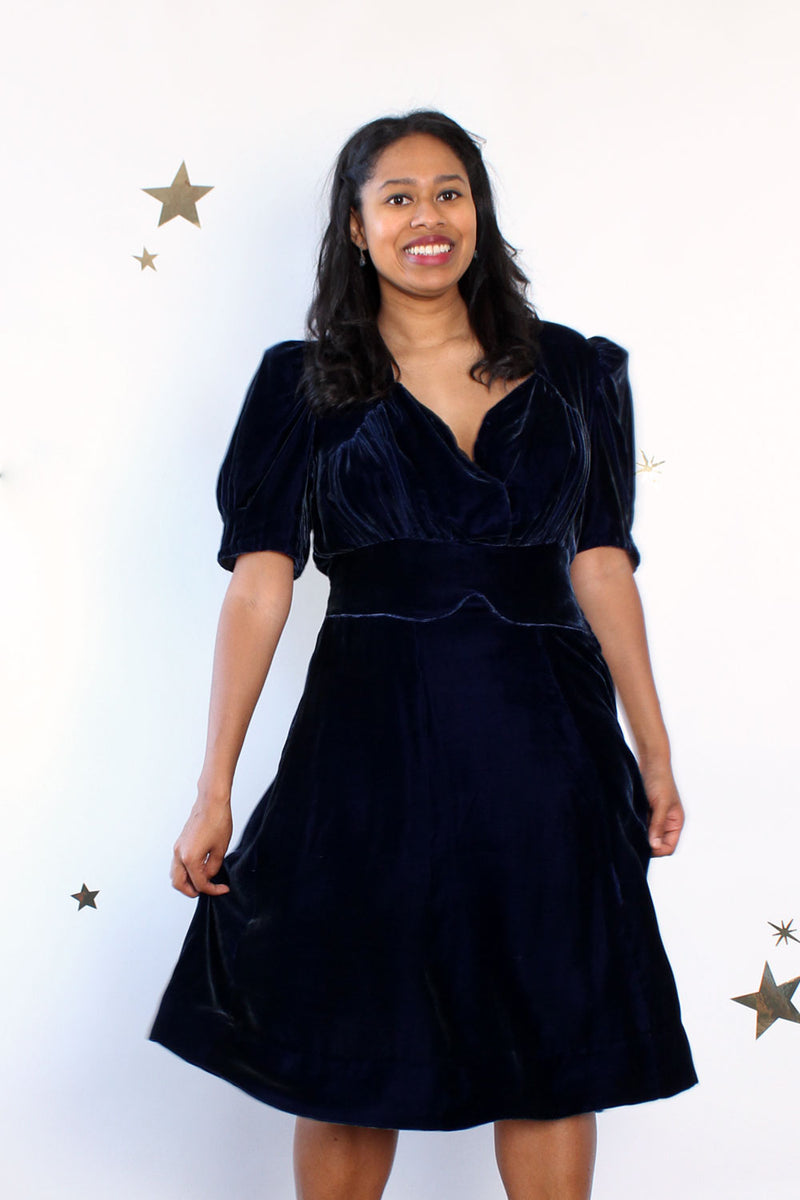 Sapphire Velvet 1930s Dress L OMNIA Sapphire Velvet 1930s Dress L OMNIA