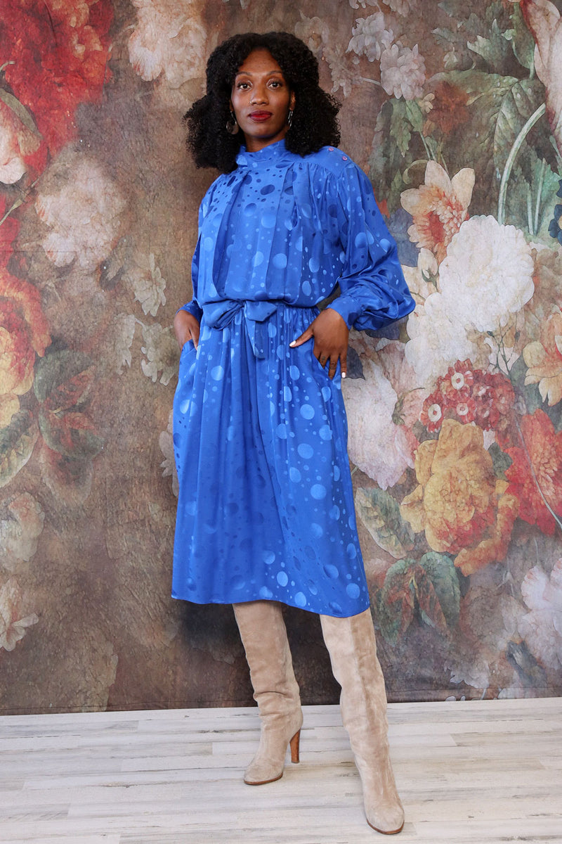 Sapphire Blue Silk Dress M OMNIA Sapphire Blue Silk Dress M OMNIA
