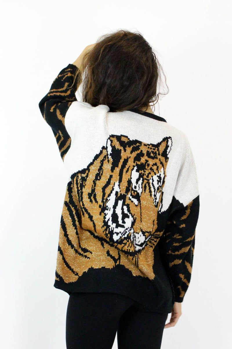 80s Lurking Tiger Slouchy Sweater