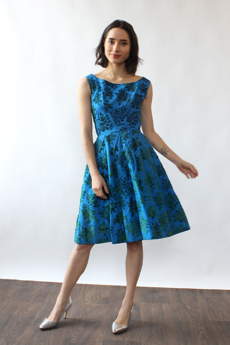 Flocked Floral Party Dress XS OMNIA Flocked Floral Party Dress XS OMNIA