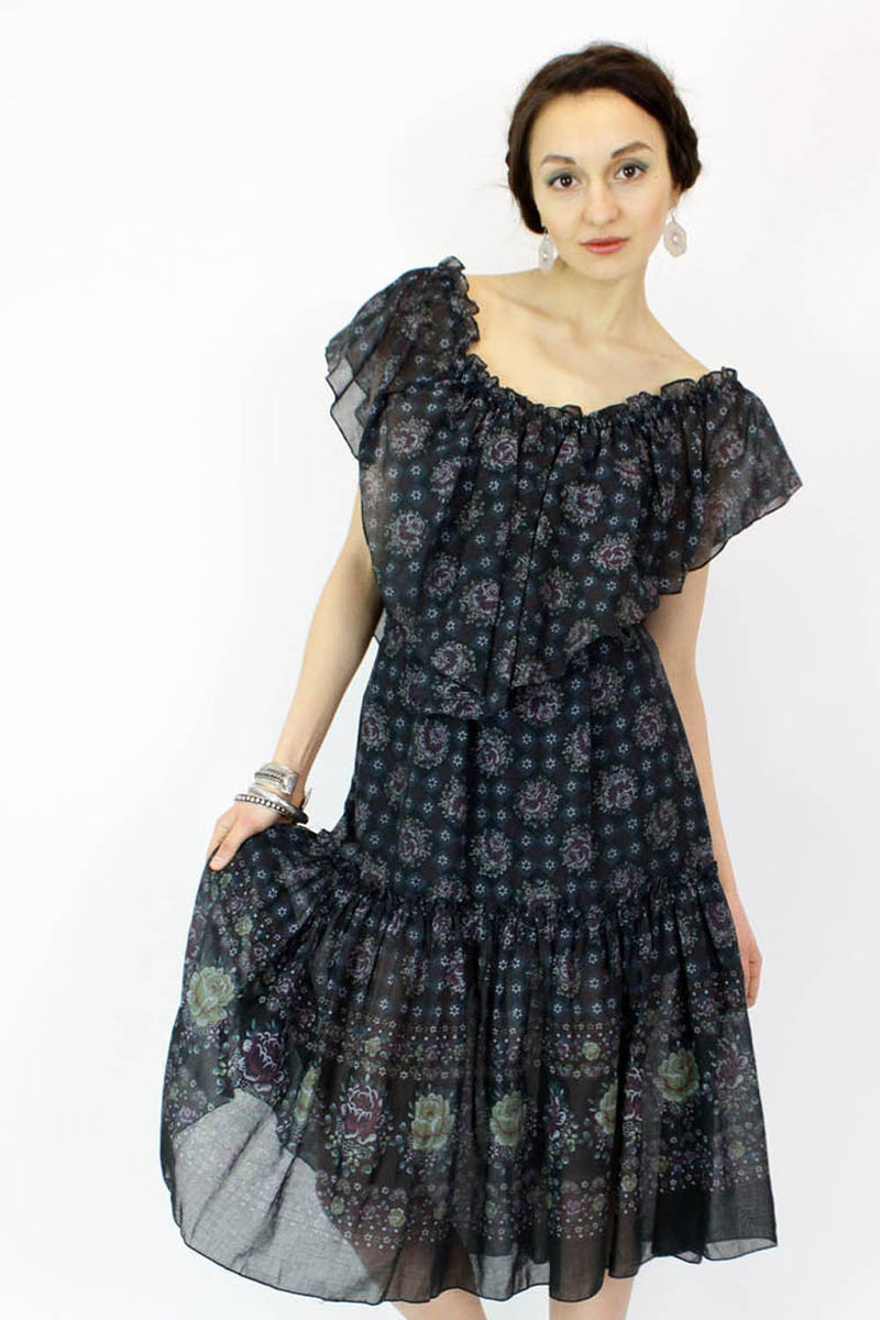 vintage peasant dress Vintage 70s Mehia Navy Floral Peasant Dress – OMNIA