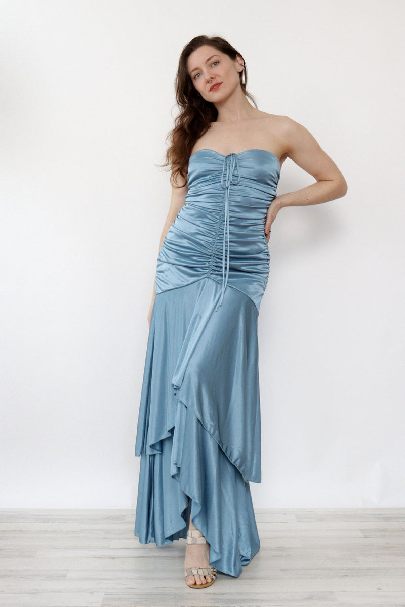 Ice Blue Ruched Dress M OMNIA Ice Blue Ruched Dress M OMNIA