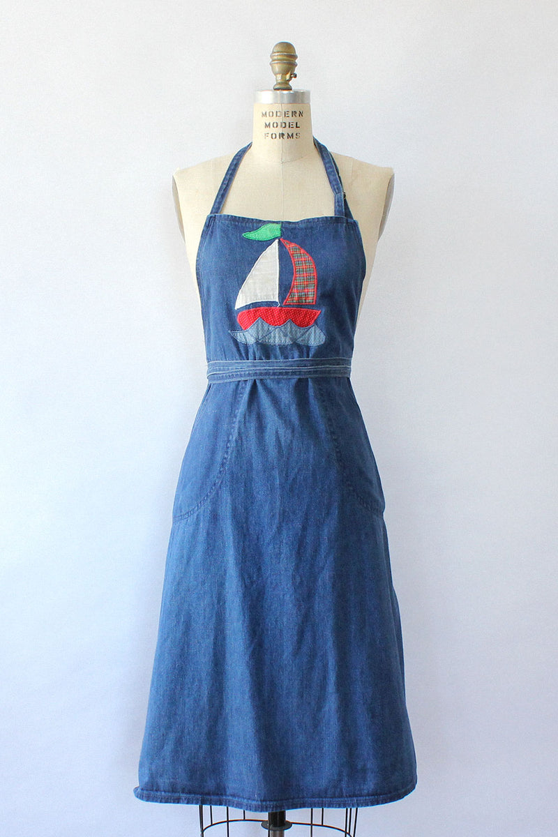 Denim Sailboat Wrap Dress S-L OMNIA Denim Sailboat Wrap Dress S-L OMNIA