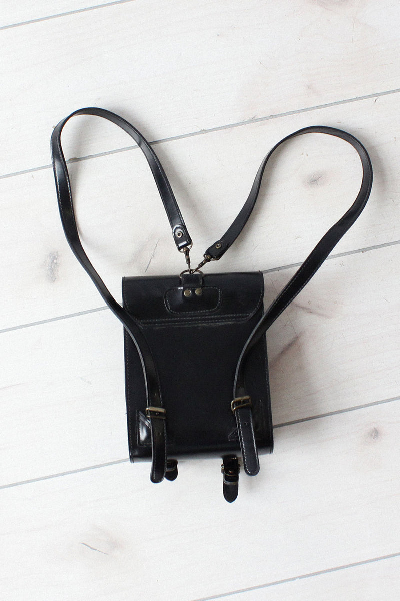 black leather harness backpack Minimal Black Leather Backpack – OMNIA