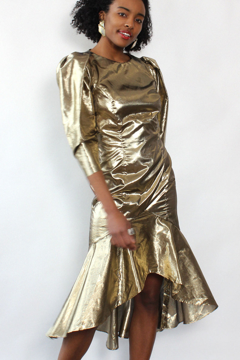 Lou Gold Lam Ruffle Dress M OMNIA Lou Gold Lam Ruffle Dress M OMNIA