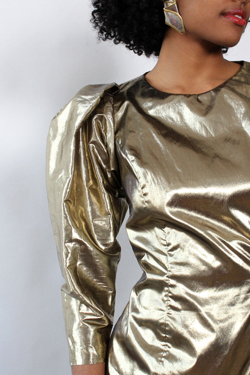 Lou Gold Lam Ruffle Dress M OMNIA Lou Gold Lam Ruffle Dress M OMNIA