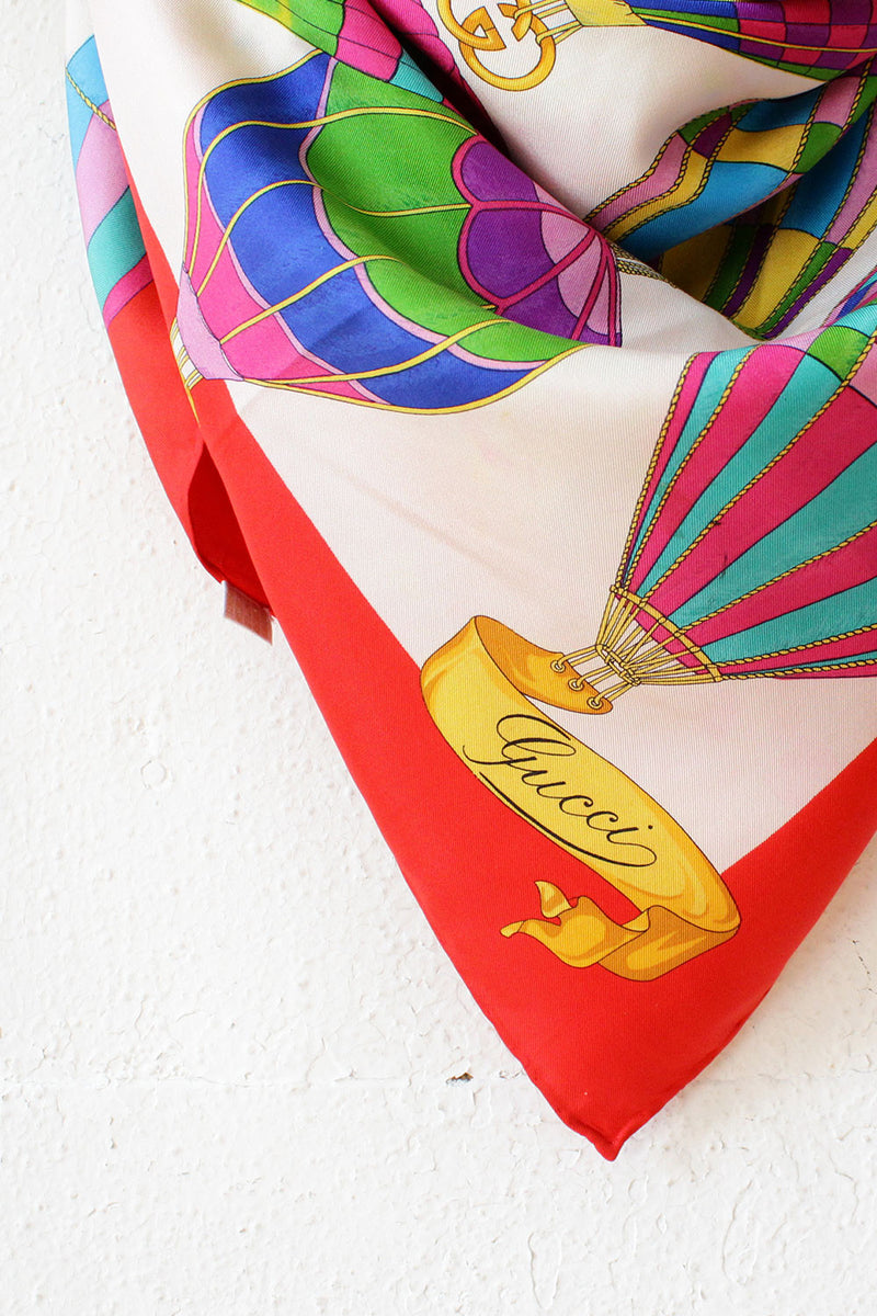 Foulard Carré Vintage En Soie Balloon - Motif Géométrique Multicolore - Occasion Bon état