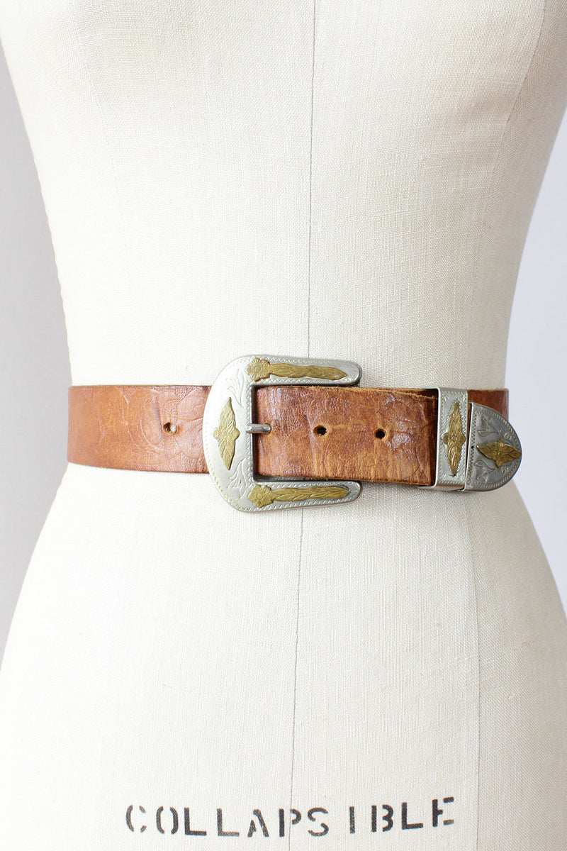 Vintage tooled sales leather belt