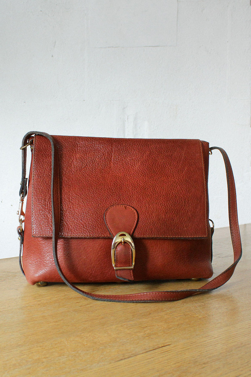 Vintage Brick Red Leather Large Messenger Bag Crossbody 