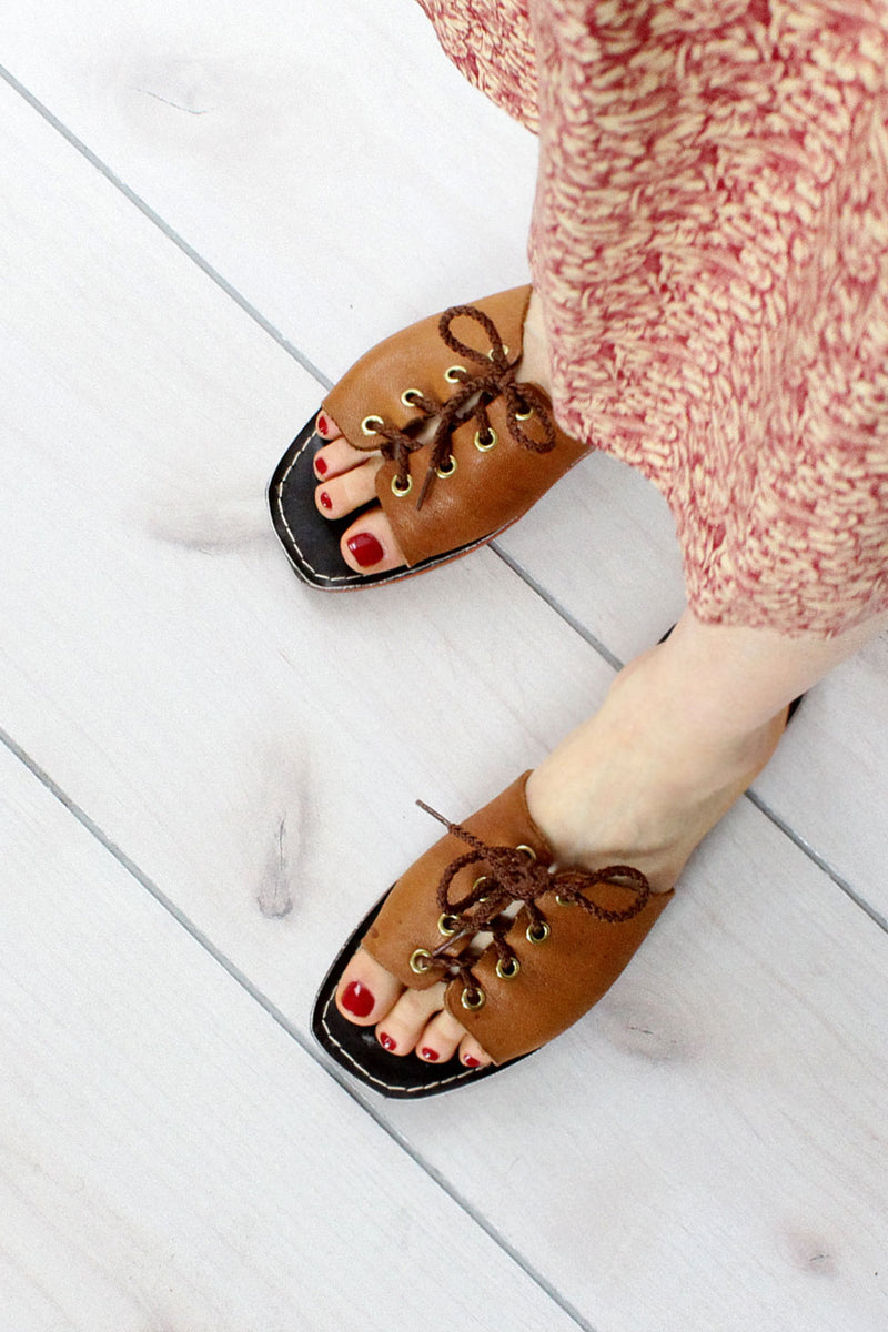 KINO Brown Leather Slide Sandals Julia – KinoSandals main image 3